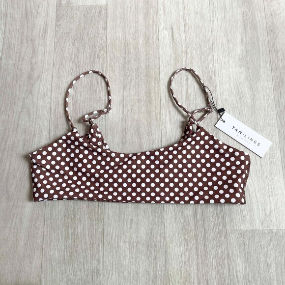 Tan + Lines Polka Dot Sedona Top Brown White Size Medium NEW NWT - Picture 1 of 5